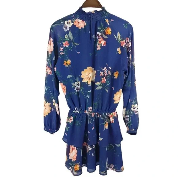 NWOT Yumi Kim Class Act Mini Dress Navy Floral Print Long Sleeve Smocked- XL - Picture 5 of 10